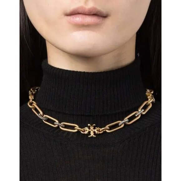 TORY BURCH ROXANNE CHAIN PAVÉ CHUNKY NECKLACE - Picture 5 of 6